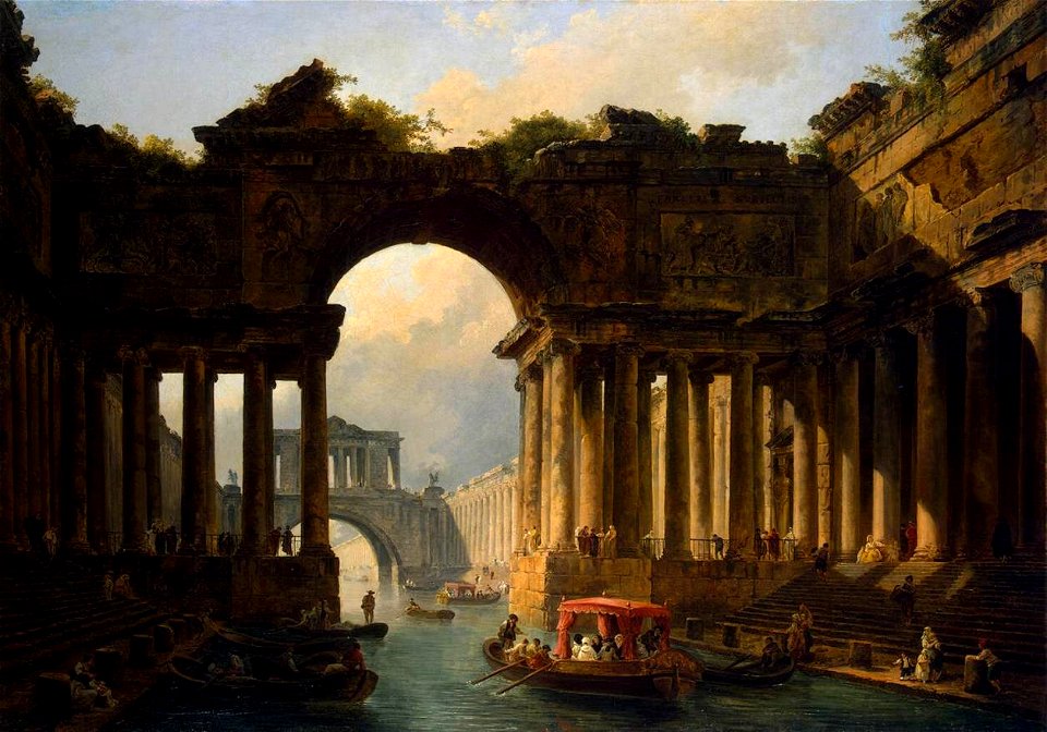 Hubert Robert - Architectural Landscape with a Canal - WGA19587