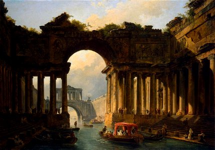 Hubert Robert - Architectural Landscape with a Canal - WGA19587