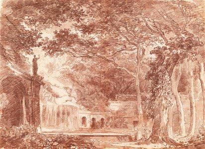 Hubert Robert - The Oval Fountain in the Gardens of the Villa d'Este, Tivoli - Google Art Project (cropped)