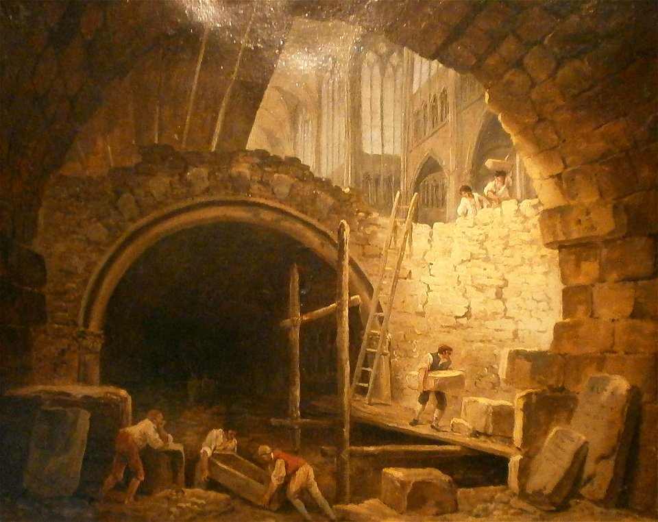 Hubert Robert - La Violation des caveaux des rois dans la basilique de Saint-Denis croped