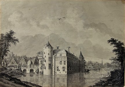 HUA-804956-Gezicht op het kasteel De Haar bij Haarzuilens uit het zuidwesten De omgeving van het kasteel is gefantaseerdNB De gemeente Haarzuilens is per 1 janua