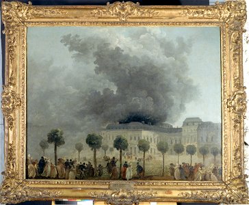 Hubert Robert - L'incendie de l'Opéra, vu des jardins du Palais-Royal, le 8 juin 1781 - P1081 - Musée Carnavalet. Free illustration for personal and commercial use.