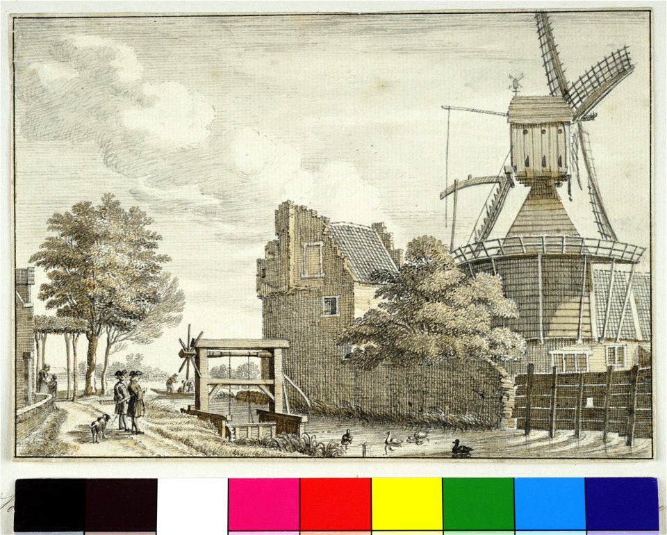 HUA-38648-Gezicht op de stadsvolmolen op de noordoosthoek van de Bemuurde Weerd te Utrecht bij de uitmonding achter het sluisje van de Oosterstroom in het Zwart