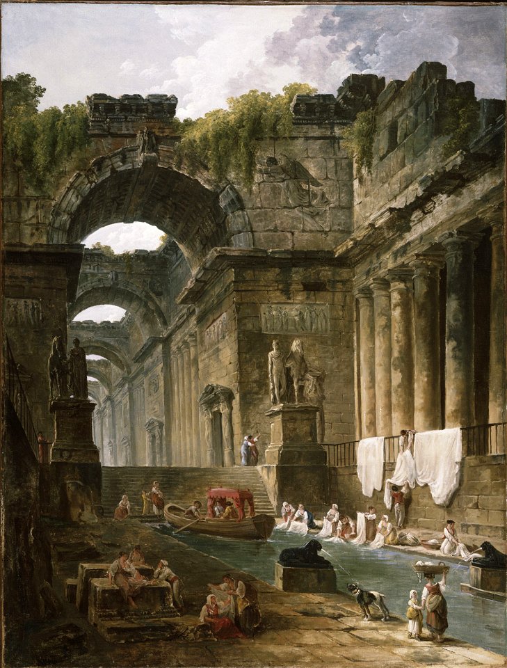 Hubert Robert - Ruins of a Roman Bath with Washerwomen