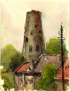 HUA-39427-Gezicht op de molenromp van de molen De Kat aan de Vleutensewetering te Utrecht