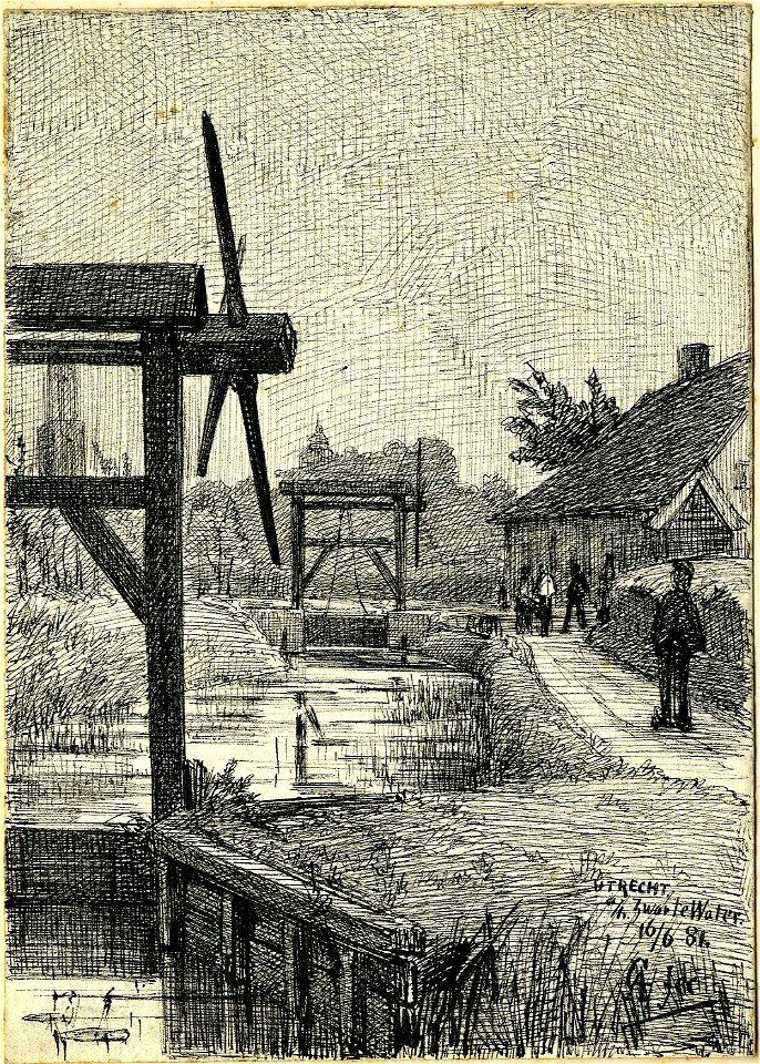 HUA-39436-Gezicht op het Zwarte Water te Utrecht met twee sluisjes uit het noordoosten