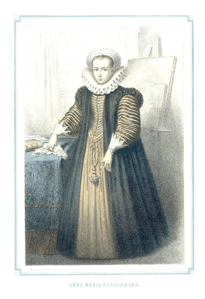 HUA-39204-Portret van Anna Maria van Schurman geboren Keulen 5 november 1607 schrijfster en dichteres te Utrecht overleden Wiewerd 5 mei 1678 Ten voeten uit lin