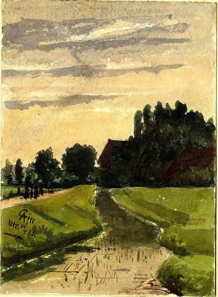 HUA-39441-Gezicht op het landschap rond de Kwakkeldijk buiten de stad UtrechtNB De naam Kwakkeldijk is in 1922 gewijzigd in Van der Mondestraat