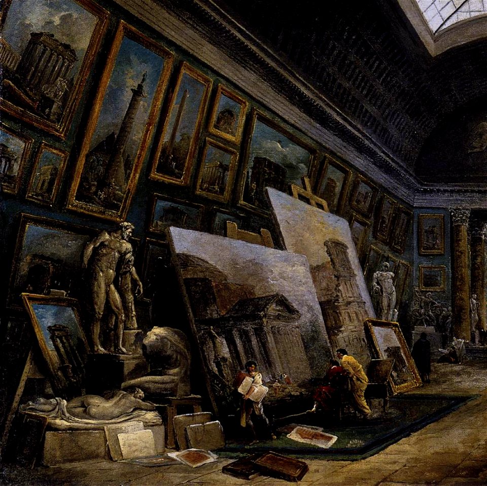 Hubert Robert - Imaginary View of the Grande Galerie in the Louvre (detail) - WGA19593