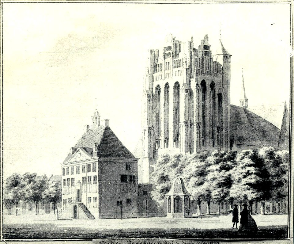 HUA-6349-Gezicht op het stadhuis en de Grote Kerk aan de Markt te Wijk bij Duurstede