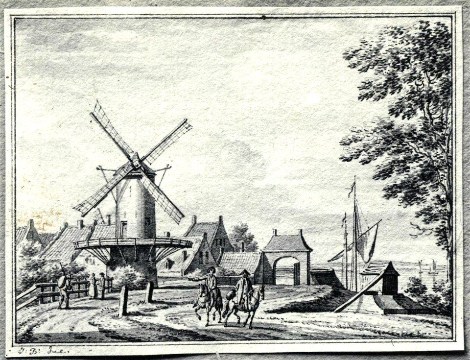 HUA-6344-Gezicht op de korenmolen ter hoogte van de Vrouwenpoort midden te Wijk bij Duurstede