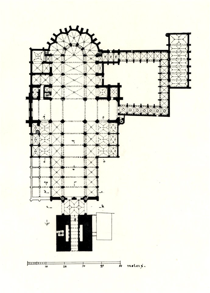 HUA-39858-Plattegrond van de gotische Domkerk te Utrecht met de kruisgang en het Groot Kapittelhuis