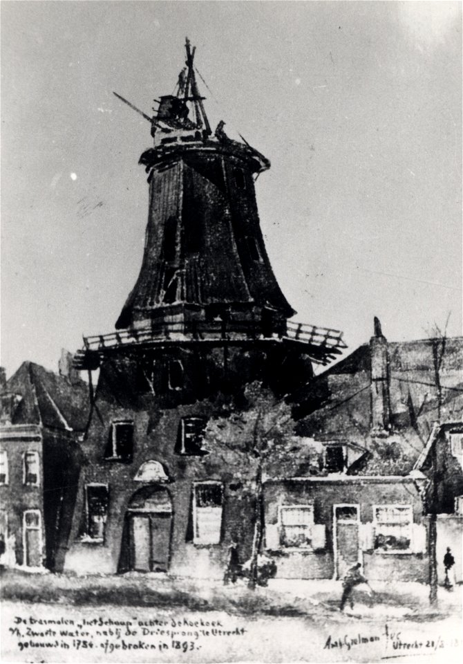 HUA-600803-Gezicht op de molen Het Schaap aan het Zwarte Water te Utrecht met de aangenzende huizen