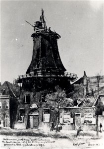 HUA-600803-Gezicht op de molen Het Schaap aan het Zwarte Water te Utrecht met de aangenzende huizen