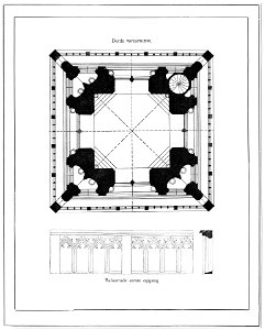HUA-6258-Plattegrond van de derde geleding van de Cuneratoren te Rhenen met daaronder een opstand van de balustrade van de eerste opgang