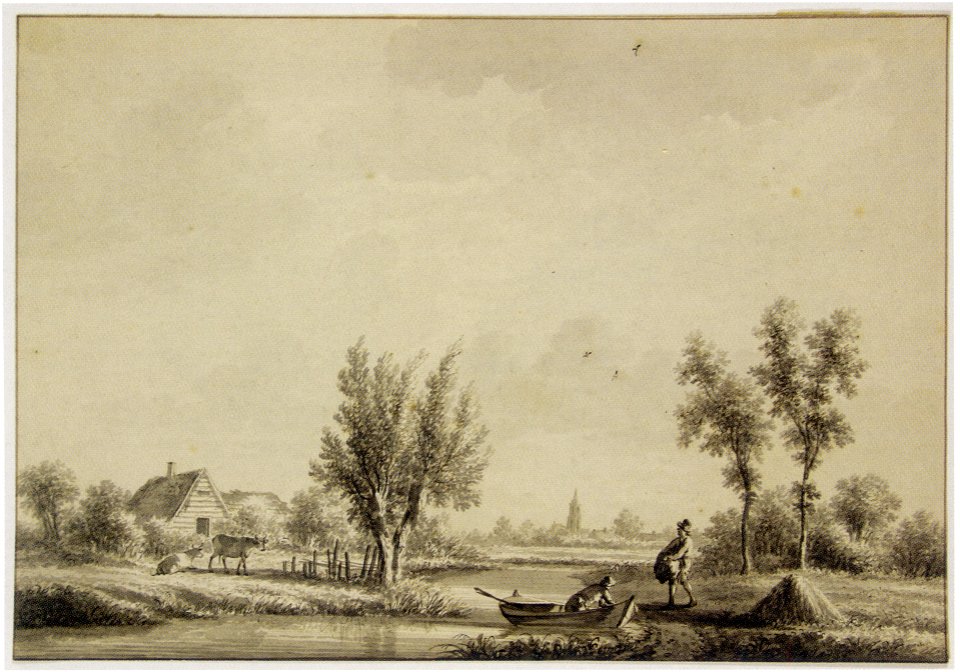 HUA-809945-Gezicht op het landschap in de omgeving van Houten waarvan de kerktoren aan de horizon is te zien