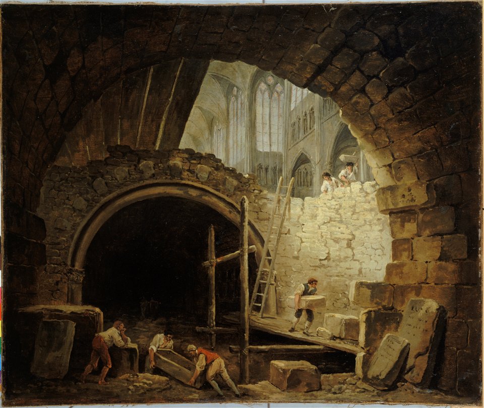Hubert Robert - La Violation des caveaux des rois dans la basilique de Saint-Denis, en octobre 1793 - P1477 - Musée Carnavalet