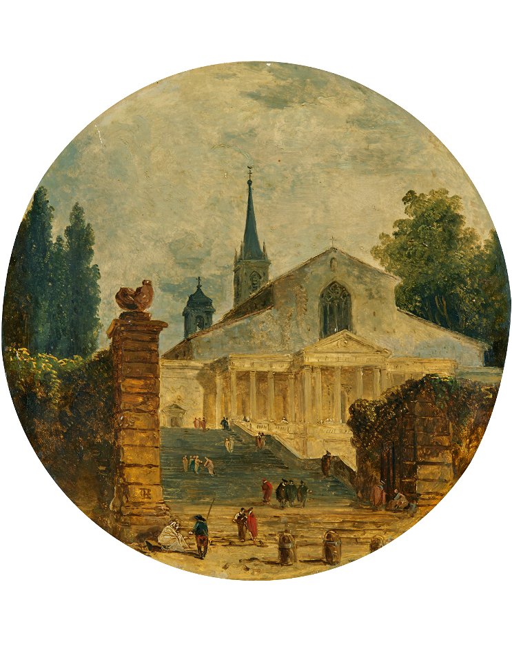 Hubert robert capriccio view of a church 015233)