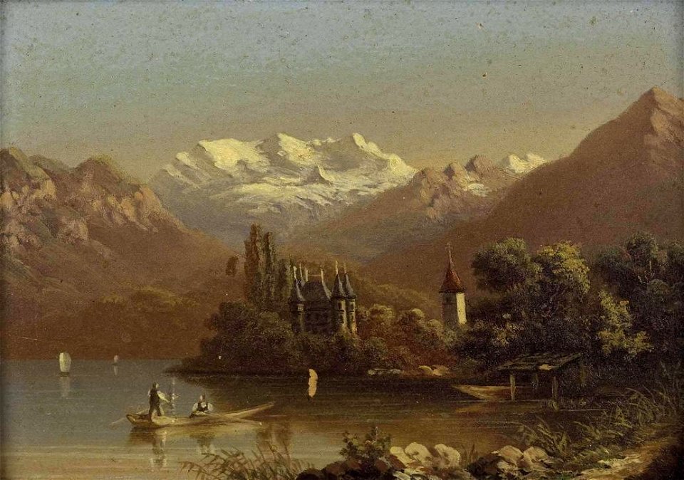Hubert Sattler - Schloss Schadau und Kirche von Scherzlingen am Thunersee
