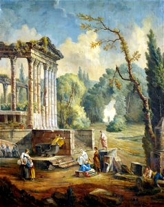 Hubert Robert (style of) Lanscape with temple ruin