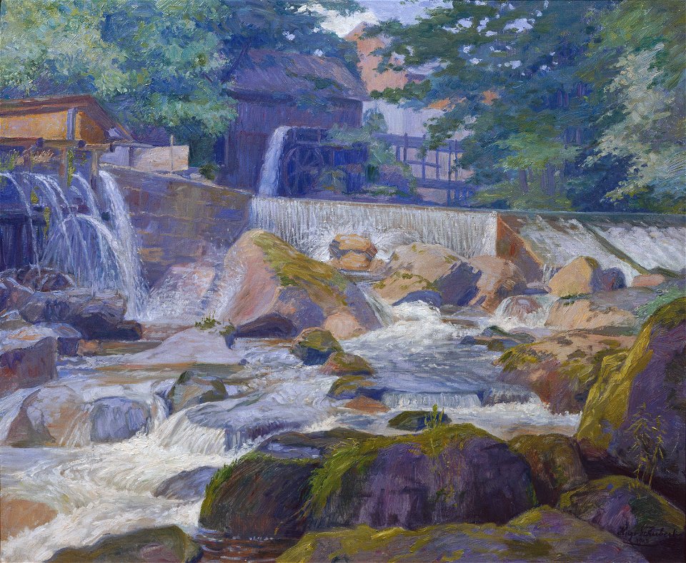Hugo Schubert - Flusswehr mit Mühle, Klam bei Grein - 5276 - Österreichische Galerie Belvedere