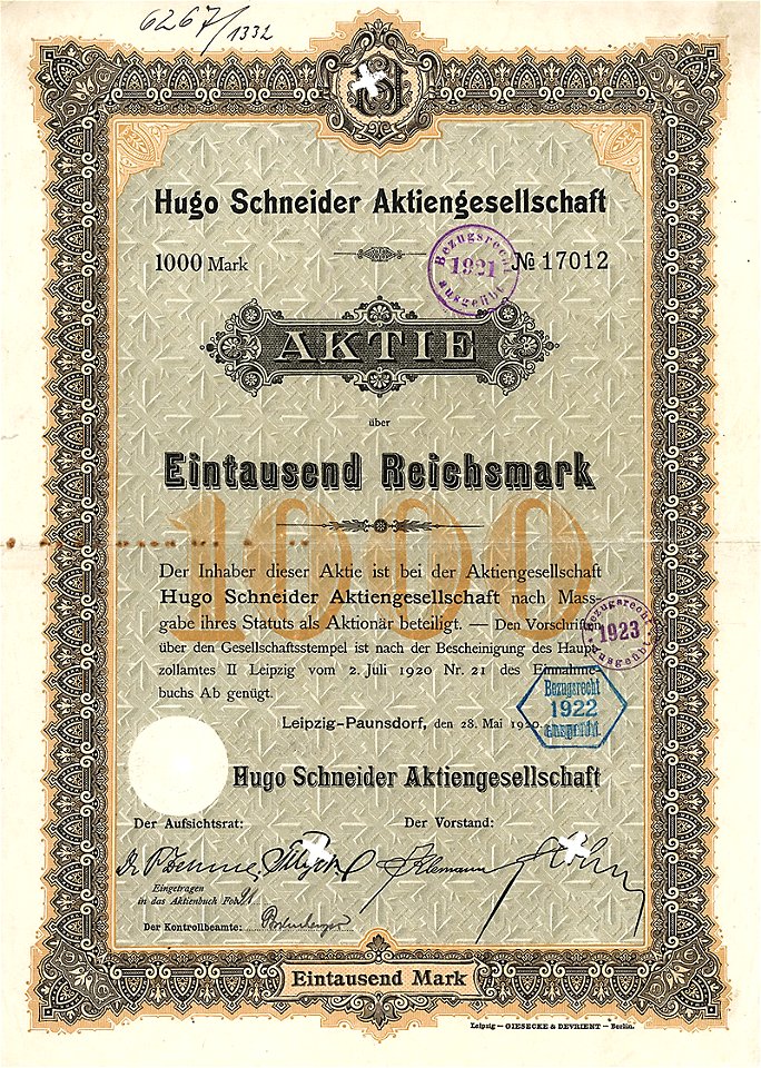 Hugo Schneider AG 1000 Mk 1920