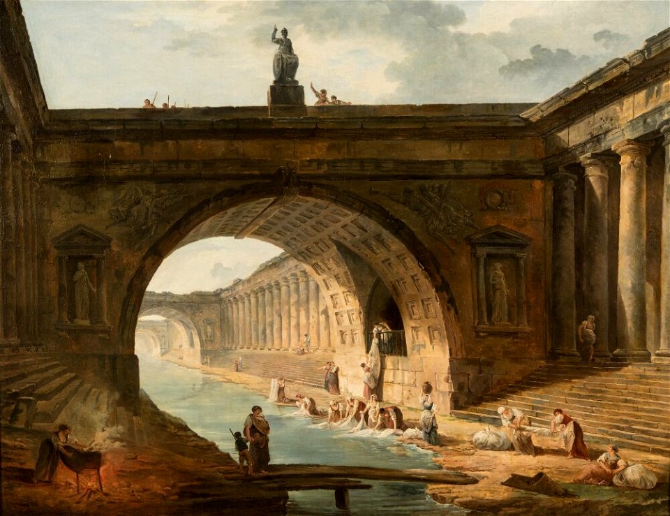Hubert Robert - Capriccio with Washerwomen at a Canal - NM 6768 - Nationalmuseum