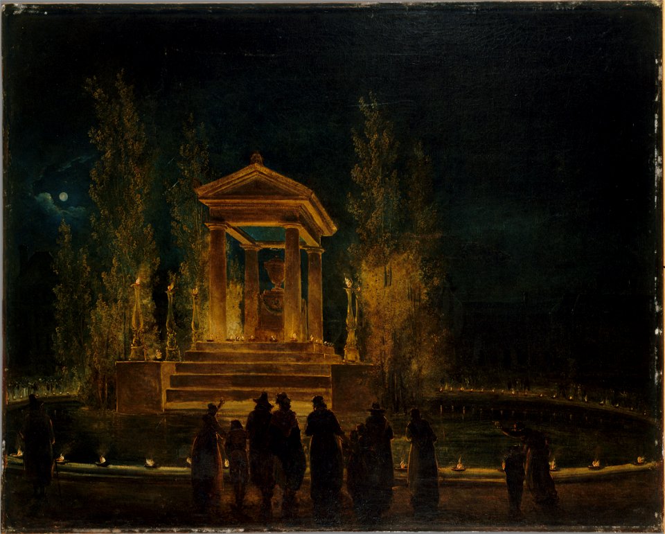 Hubert Robert - Le Mausolée provisoire de Jean-Jacques Rousseau, sur le bassin des Tuileries, avant la translation d - P1438 - Musée Carnavalet