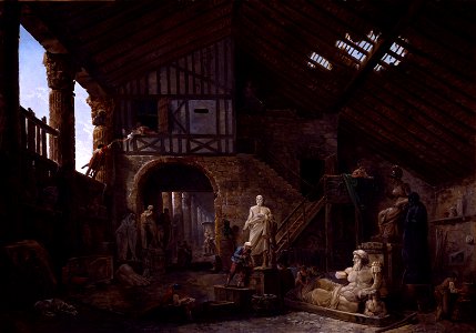 Hubert Robert - Studio of an Antiquities Restorer in Rome - Google Art Project (cropped)