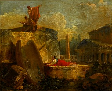Hubert Robert Draughtsmen In a Landscape with Antique Ruins