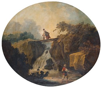 Hubert Robert - Paysage de cascade avec un pont