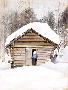 Hugo Simberg - Old Woman at the Sauna Door - A III 1774 - Finnish National Gallery