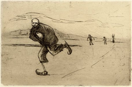 Hugo Simberg - Death on Skates; Death Skating. Free illustration for personal and commercial use.