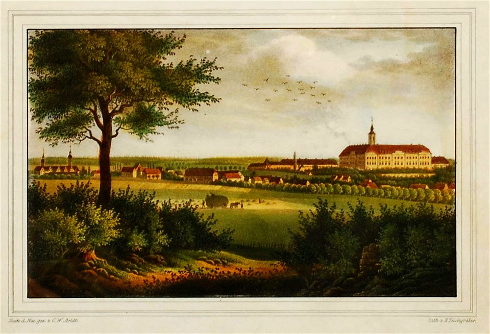 Hubertusburg Litthographie von H. W. Teichgräber