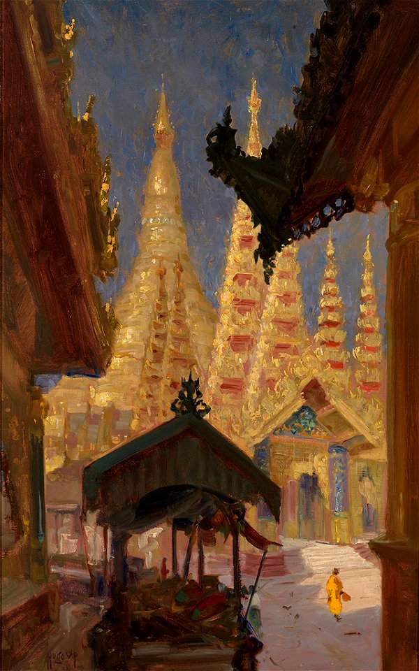 Hugo Vilfred Pedersen Blick auf die Shwedagon-Pagode in Rangun