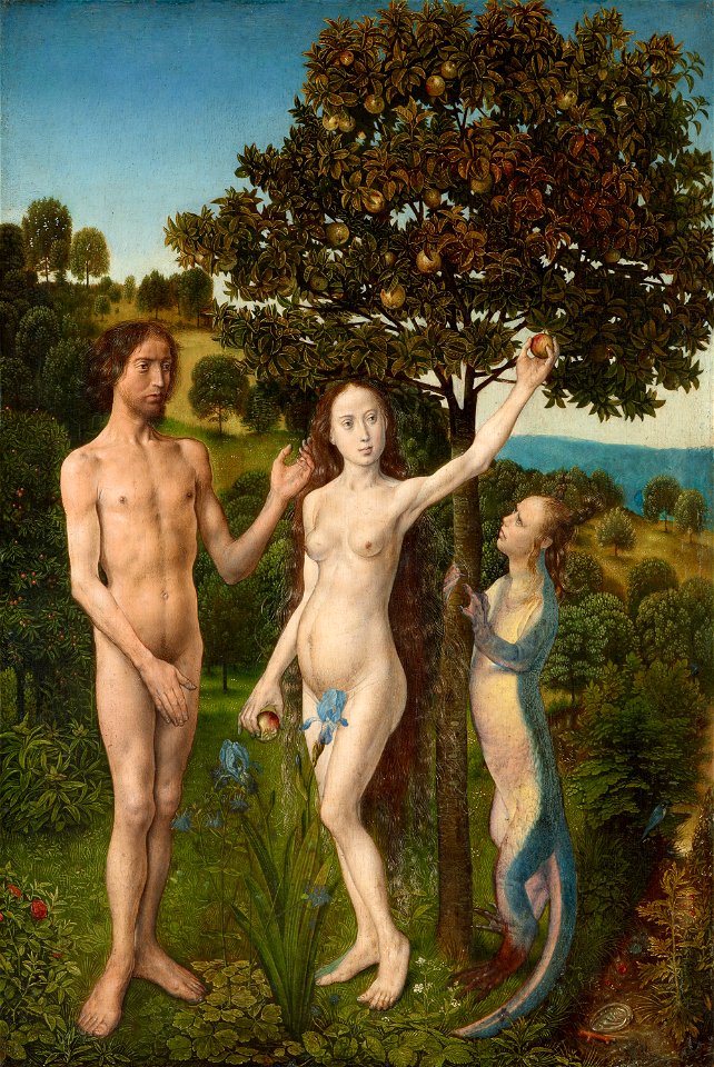 Hugo van der Goes, , Kunsthistorisches Museum Wien, Gemäldegalerie - Diptychon mit Sündenfall und Erlösung (Beweinung Christi), Sündenfall - GG 5822a - Kunsthistorisches Museum