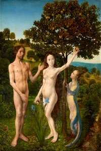 Hugo van der Goes, , Kunsthistorisches Museum Wien, Gemäldegalerie - Diptychon mit Sündenfall und Erlösung (Beweinung Christi), Sündenfall - GG 5822a - Kunsthistorisches Museum
