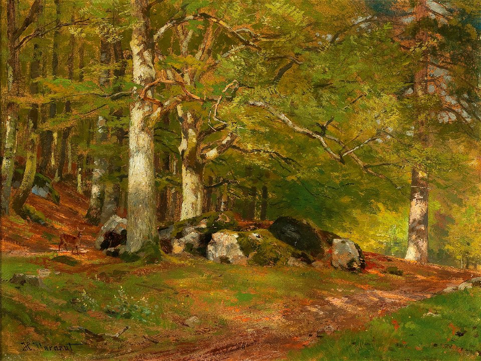Hugo Darnaut - Woodland Scene with Deer