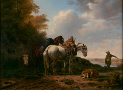 Jean-Charles-Ferdinand Humbert - Horses at Plough (1850). Free illustration for personal and commercial use.