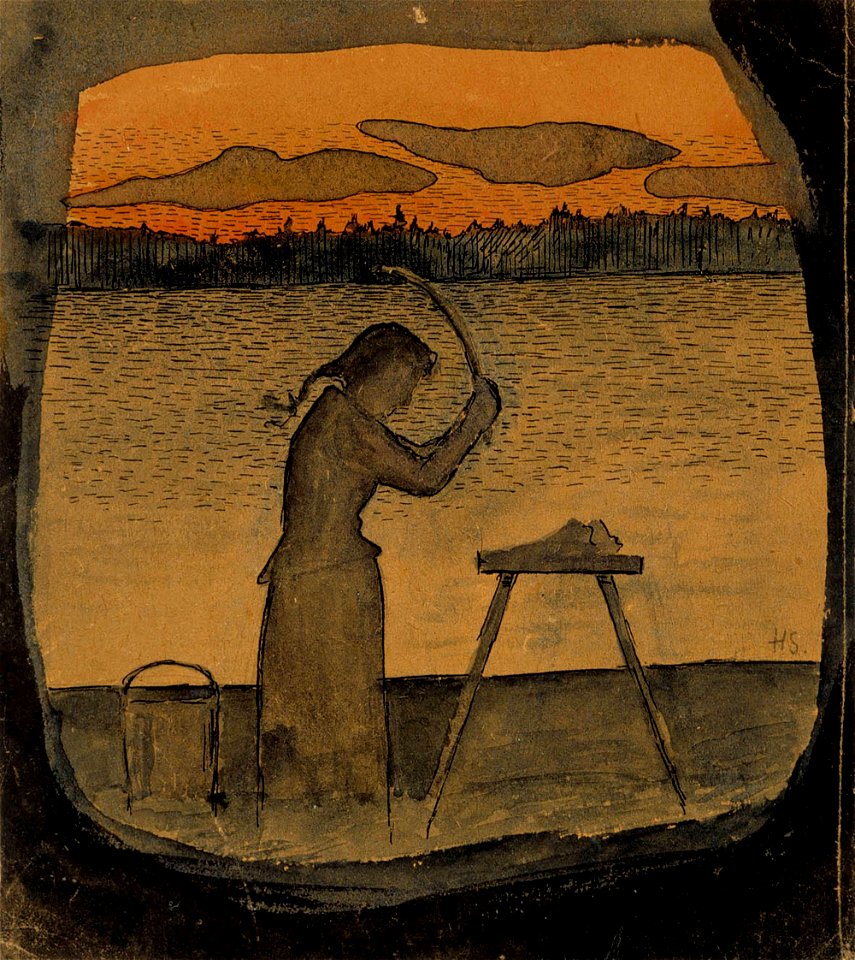 Hugo Simberg - Doing the Laundry - A II 968-12 - Finnish National Gallery