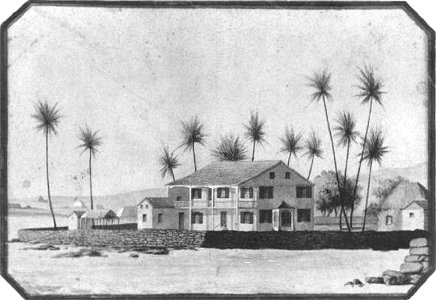 Huliheʻe Palace, Kona, Hawaiʻi, c. 1859. Watercolor by Paul Emmert