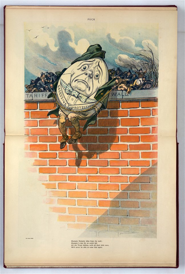 Humpty Dumpty slips from the wall; Humpty's due for an awful fall - K. LCCN2011649477