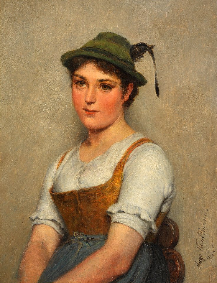 Hugo Kauffmann Junges Mädel mit grünem Hut 1886