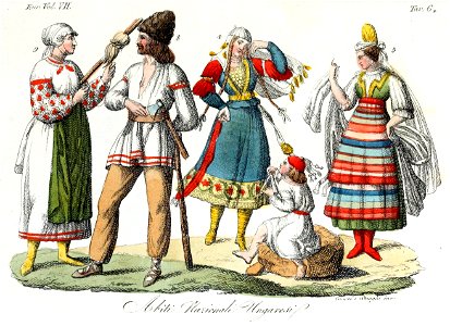 Hungarian traditional costumes, Illustration for Il costume antico e moderno by Giulio Ferrario 1831 (10)