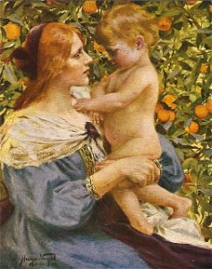 Hugo Vogel - Junge Mutter mit Kind, 1897. Free illustration for personal and commercial use.