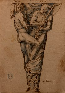 Hugues Sambin - Jupiter et Lycaon (Plume et encre brume, lavis brun et aquarelle bleue sur papier, 1595)