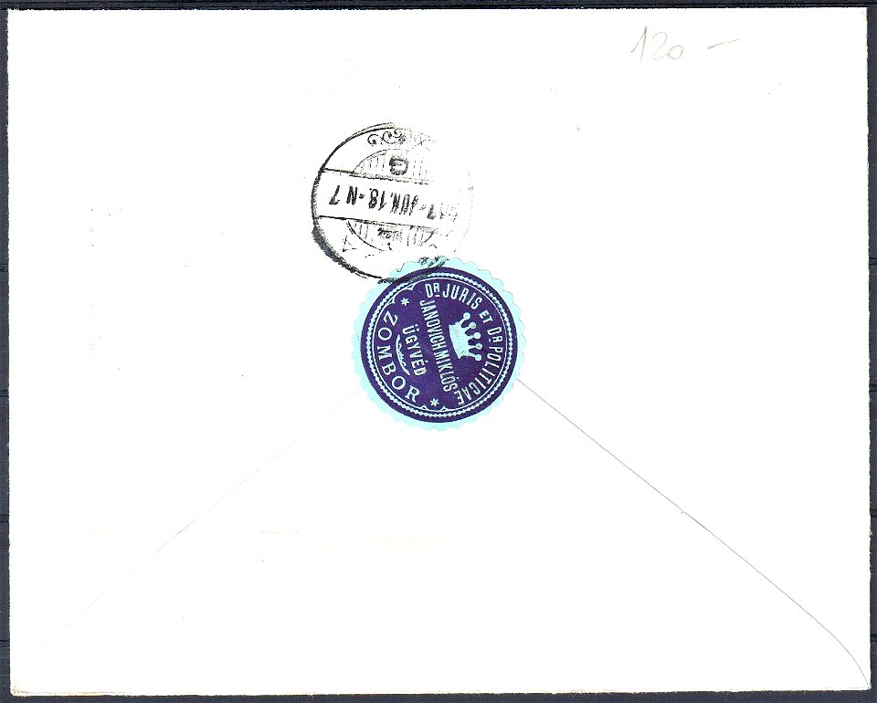 Hungary 1907 Cover Zombor-Bajan backside
