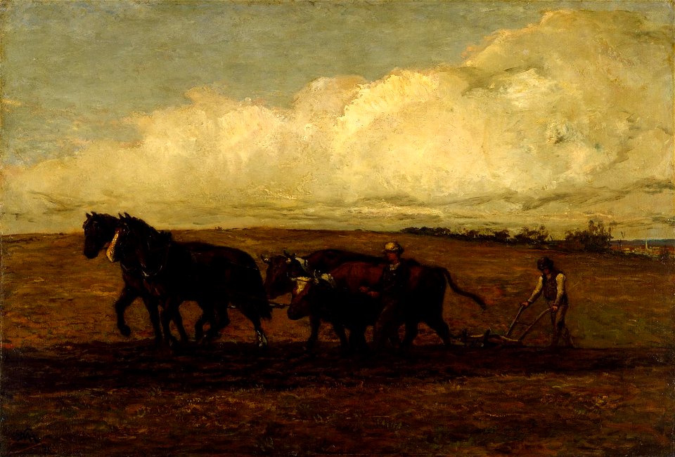 William Morris Hunt - Plowing. Free illustration for personal and commercial use.