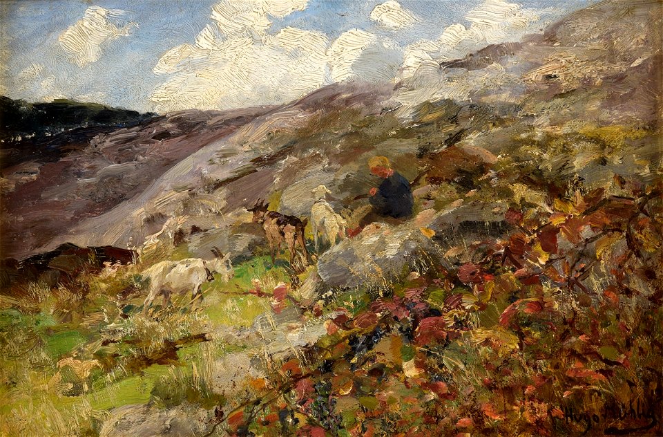 Hugo Mühlig Hirtenjunge mit drei Ziegen 1913