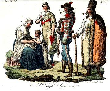 Hungarian traditional costumes, Illustration for Il costume antico e moderno by Giulio Ferrario 1831 (11)